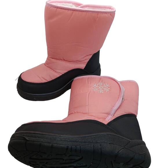 Pink and Black Snow Boots Size 1 Girls Plush Lining Side Closure Used Once - Picture 2 of 7